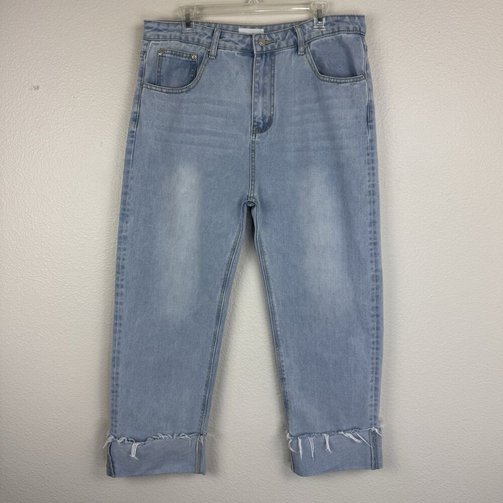 Grey Lab Turn Over Hem Regular Fit Straight Leg Blue Jeans Light Was Denim 31